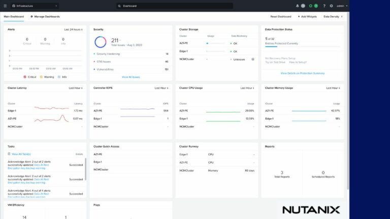 Interface de la console de gestion Nutanix Prism