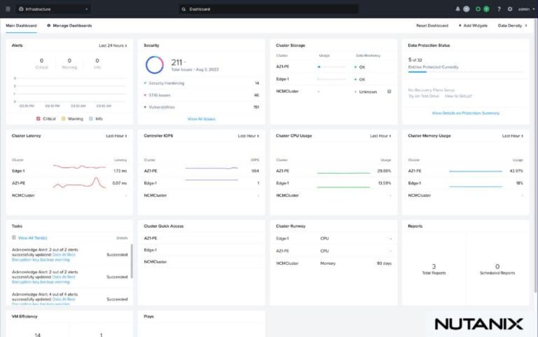 Interface de la console de gestion Nutanix Prism
