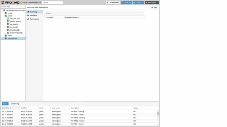 Interface web intuitive de Proxmox VE