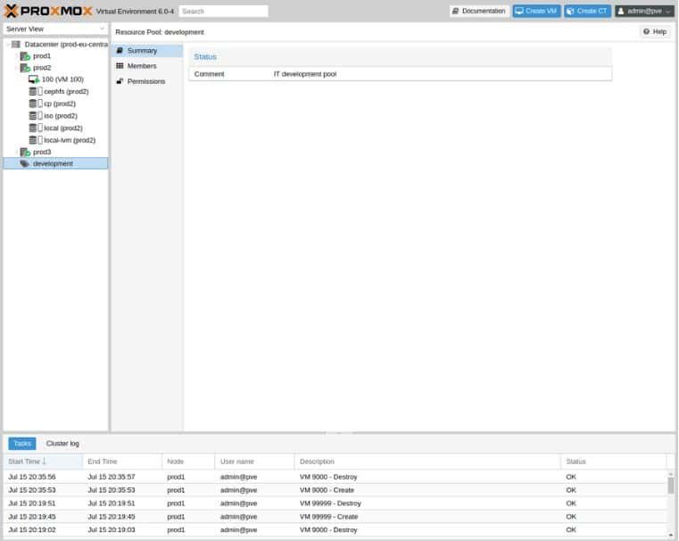 Interface web intuitive de Proxmox VE